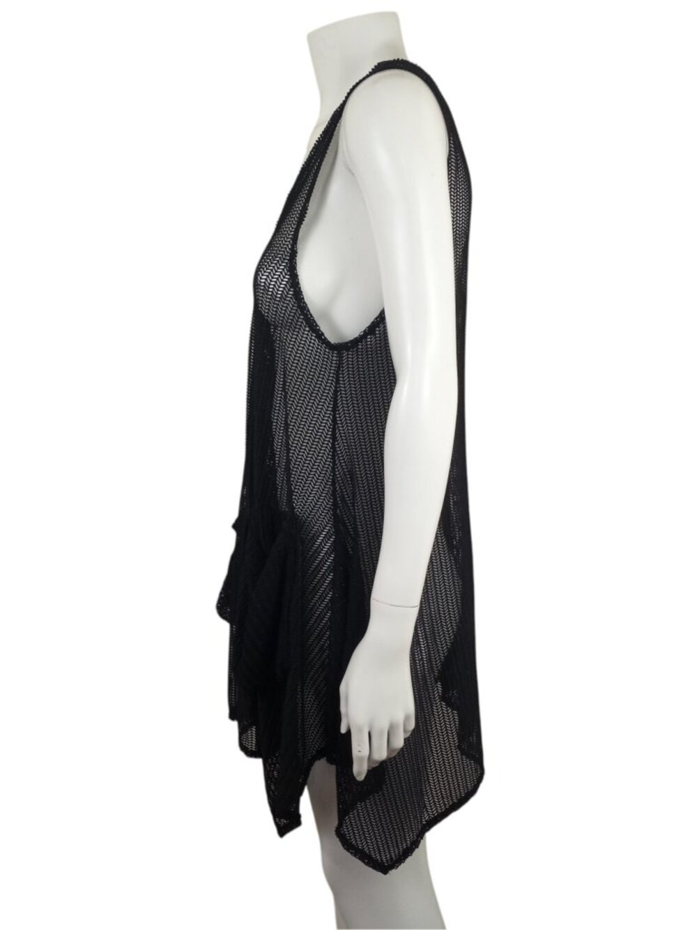 Surf Style Black Lagenlook Swim Coverup Sleeveless Open Weave Pockets - Picture 4 of 8